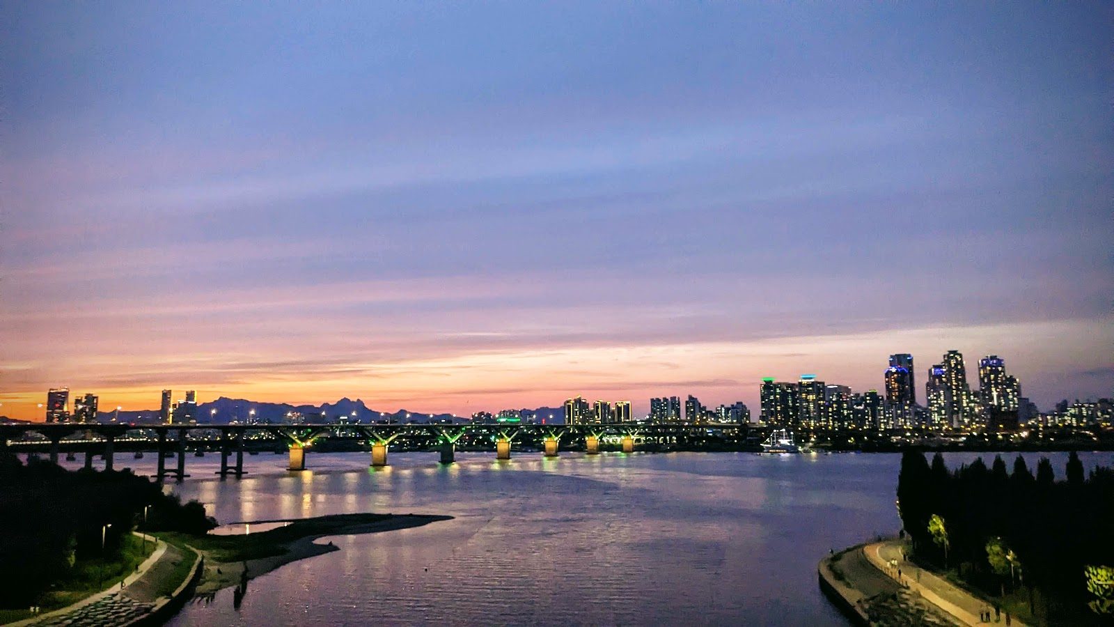 The Han River and a bridge at sunset