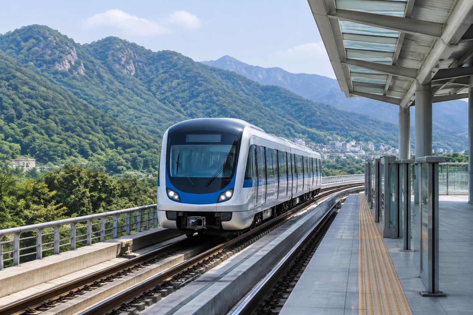 Generic light rail by mountain foothills